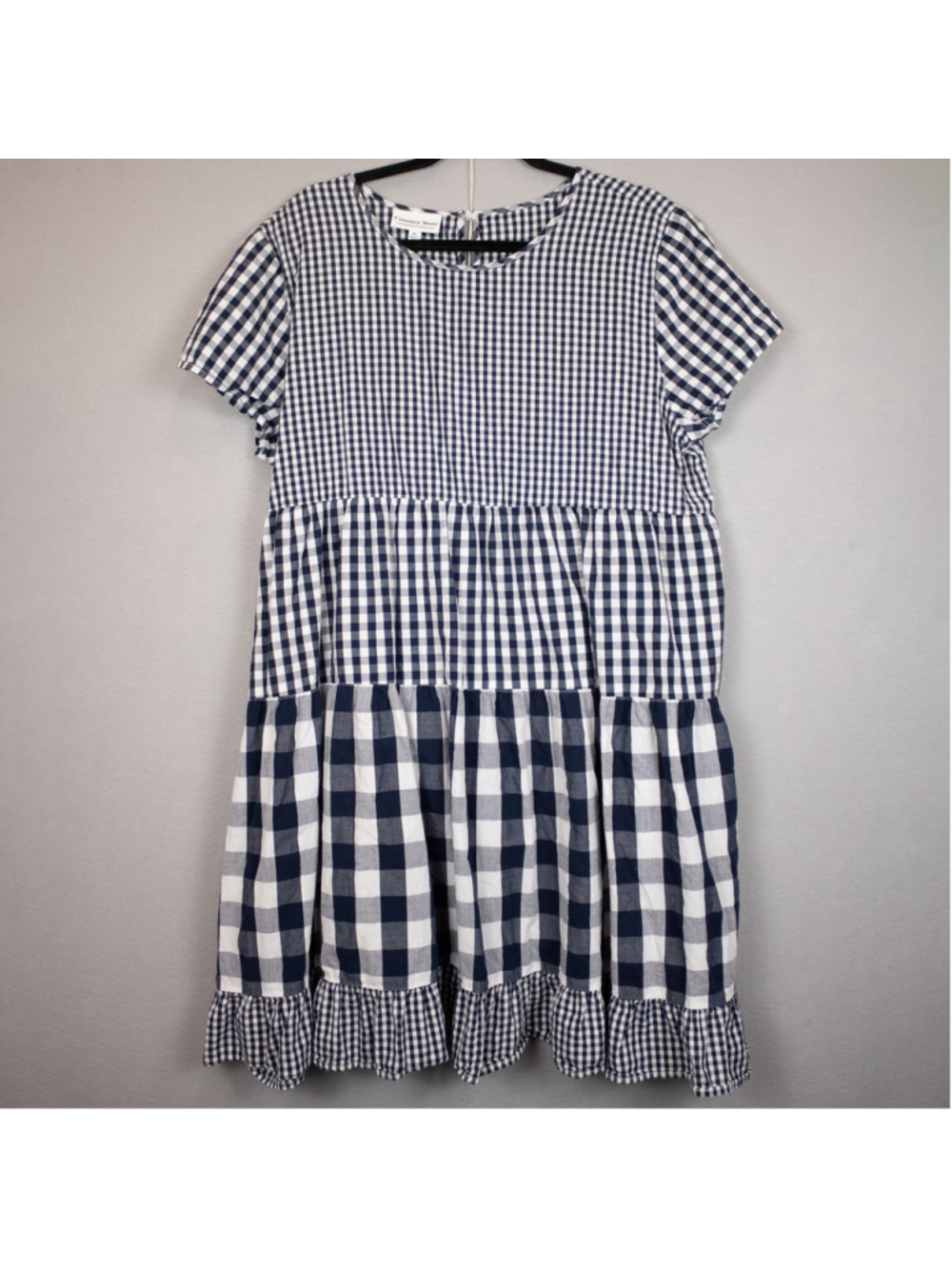 Country Store blue gingham tiered mini dress-XL